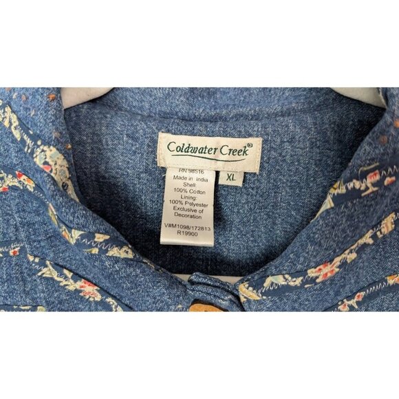 Vintage Coldwater Creek XL Jacket Denim Quilted Floral Embroidered Sequins Boho - Picture 8 of 8